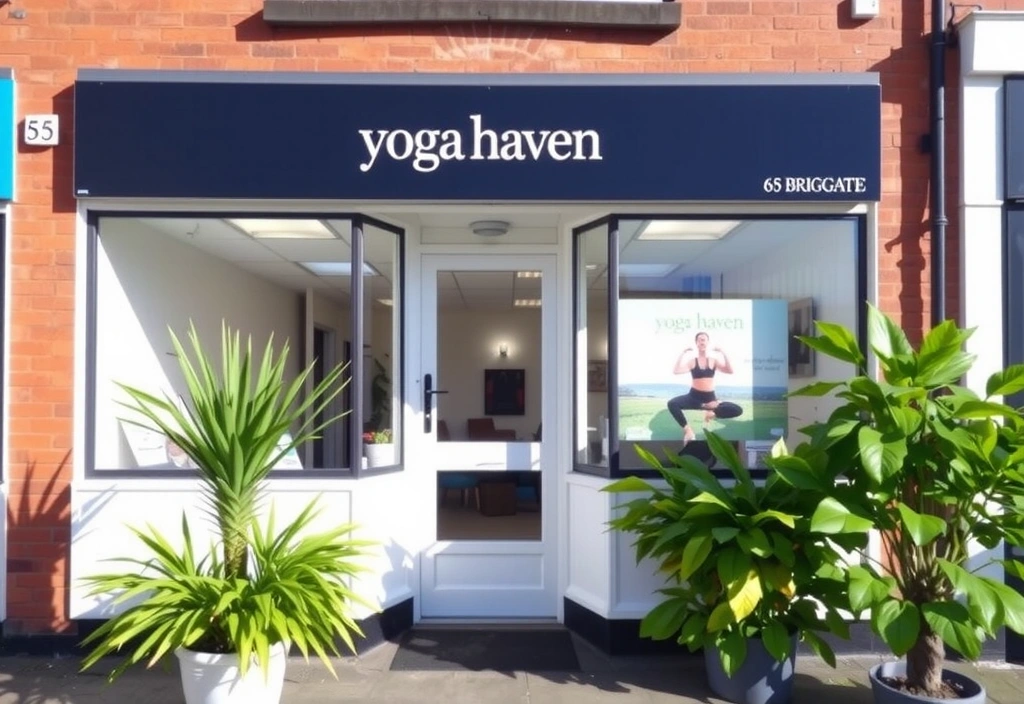 Yoga Haven studio exterior with natural light and green plants