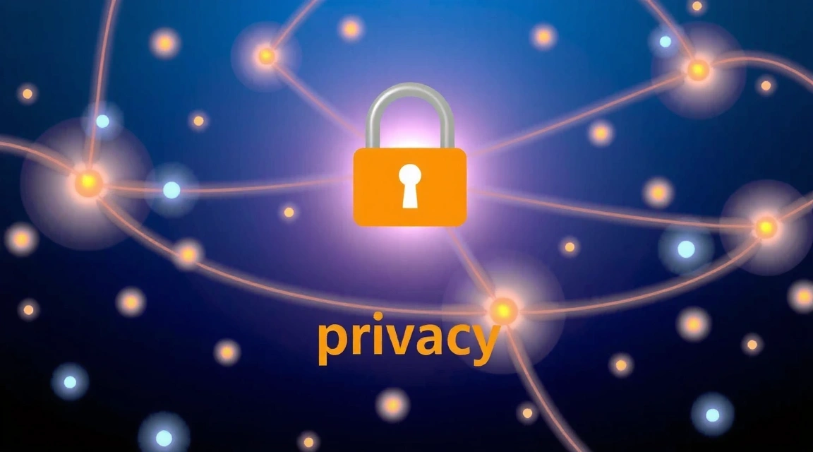 Digital privacy concept with padlock icon and abstract data flow